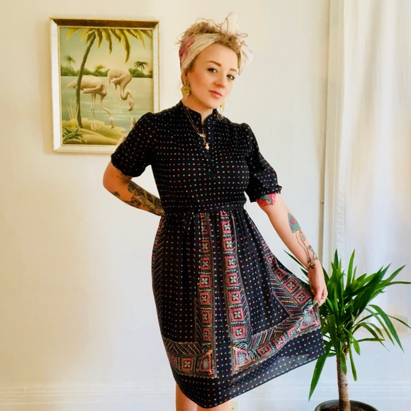 Dresses & Skirts - Vintage Union Made Black Funky Waist Tie Dress